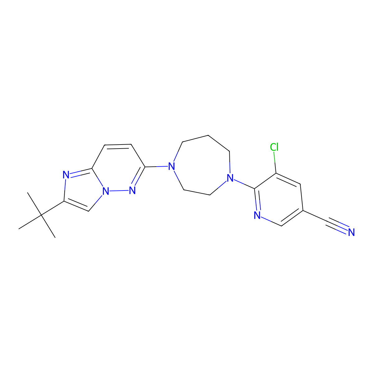 6-(4-{2-Tert-butylimidazo[1,2-b]pyridazin-6-yl}-1,4-diazepan-1-yl)-5-chloropyridine-3-carbonitrile molecular structure, CAS 2742055-45-2