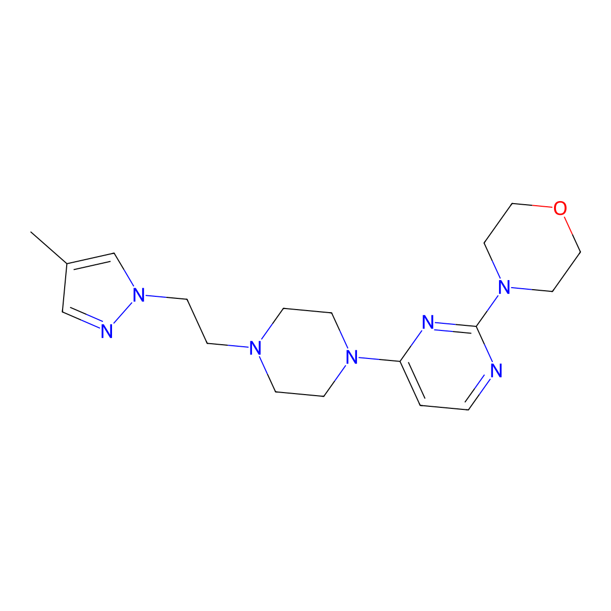 4-(4-{4-[2-(4-methyl-1H-pyrazol-1-yl)ethyl]piperazin-1-yl}pyrimidin-2-yl)morpholine molecular structure, CAS 2742055-46-3