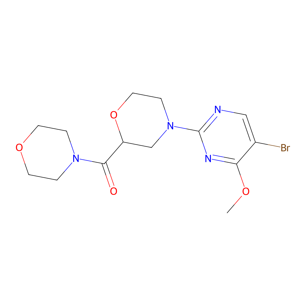 4-(5-Bromo-4-methoxypyrimidin-2-yl)-2-(morpholine-4-carbonyl)morpholine molecular structure, CAS 2742055-47-4