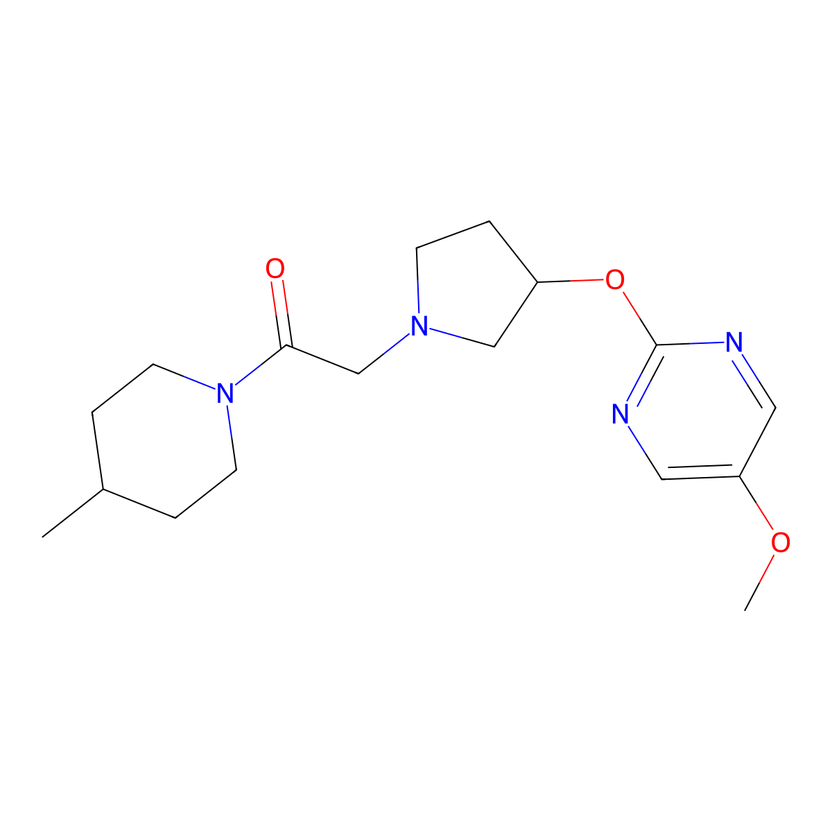 2-{3-[(5-Methoxypyrimidin-2-yl)oxy]pyrrolidin-1-yl}-1-(4-methylpiperidin-1-yl)ethan-1-one molecular structure, CAS 2742055-50-9