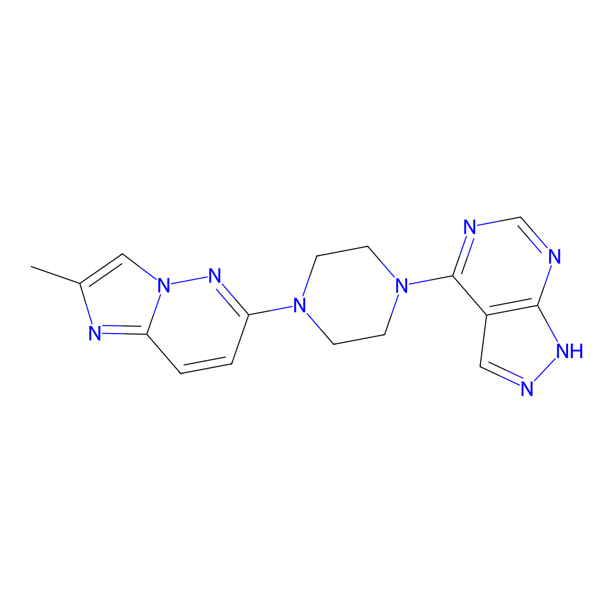 1-{2-methylimidazo[1,2-b]pyridazin-6-yl}-4-{1H-pyrazolo[3,4-d]pyrimidin-4-yl}piperazine molecular structure, CAS 2742055-53-2