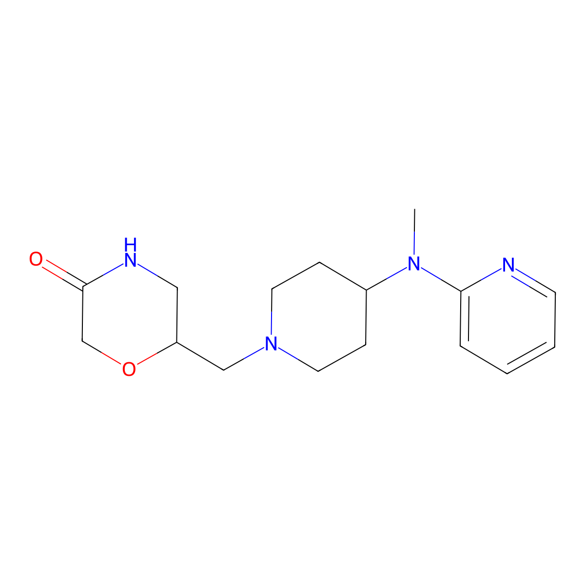 6-({4-[Methyl(pyridin-2-yl)amino]piperidin-1-yl}methyl)morpholin-3-one molecular structure, CAS 2742055-60-1