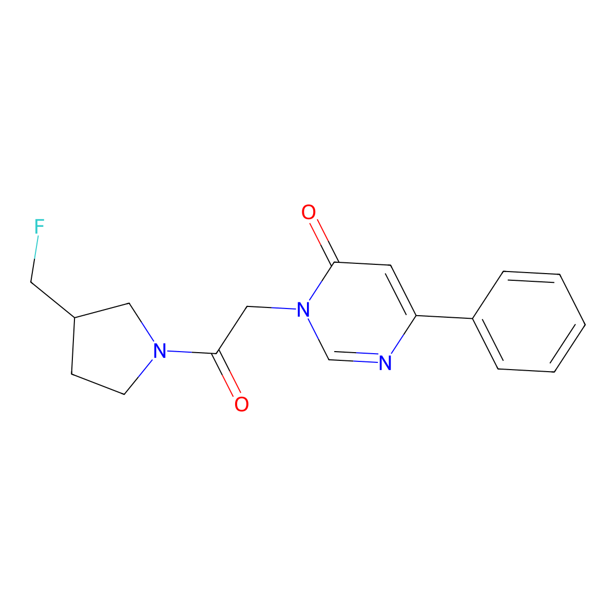 3-{2-[3-(Fluoromethyl)pyrrolidin-1-yl]-2-oxoethyl}-6-phenyl-3,4-dihydropyrimidin-4-one molecular structure, CAS 2742055-61-2