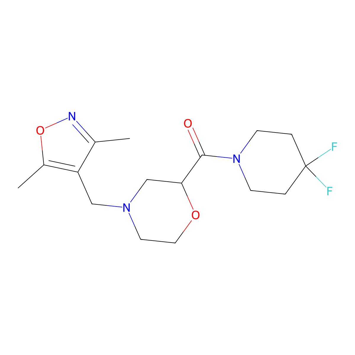 2-(4,4-Difluoropiperidine-1-carbonyl)-4-[(3,5-dimethyl-1,2-oxazol-4-yl)methyl]morpholine molecular structure, CAS 2742055-64-5