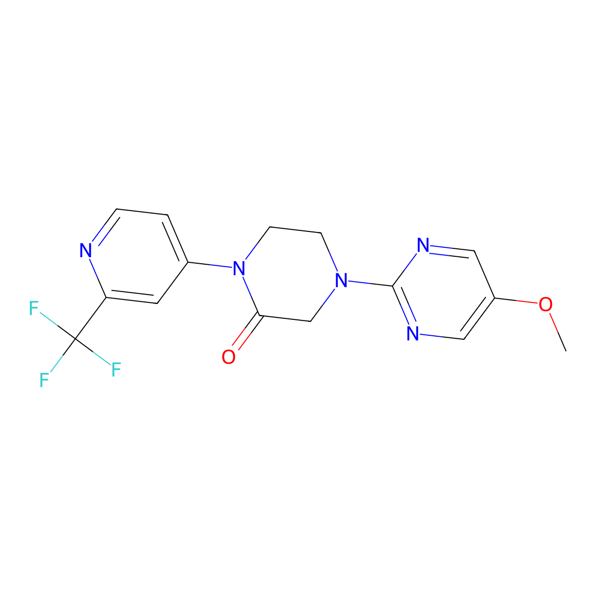 4-(5-Methoxypyrimidin-2-yl)-1-[2-(trifluoromethyl)pyridin-4-yl]piperazin-2-one molecular structure, CAS 2742055-65-6