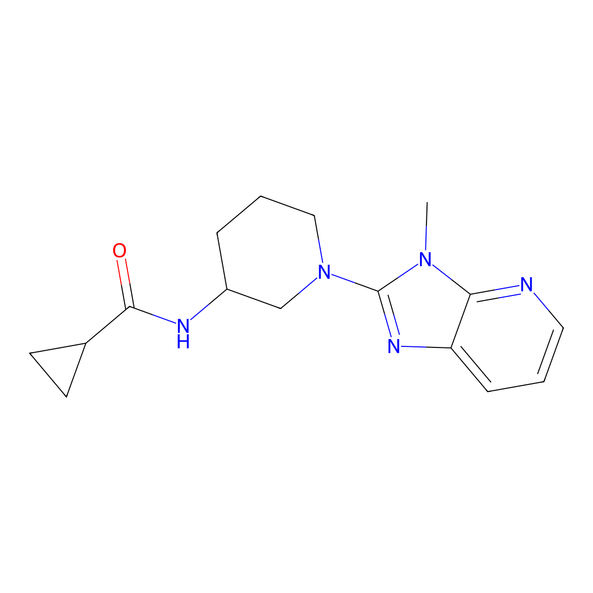 N-(1-{3-methyl-3H-imidazo[4,5-b]pyridin-2-yl}piperidin-3-yl)cyclopropanecarboxamide molecular structure, CAS 2742055-67-8