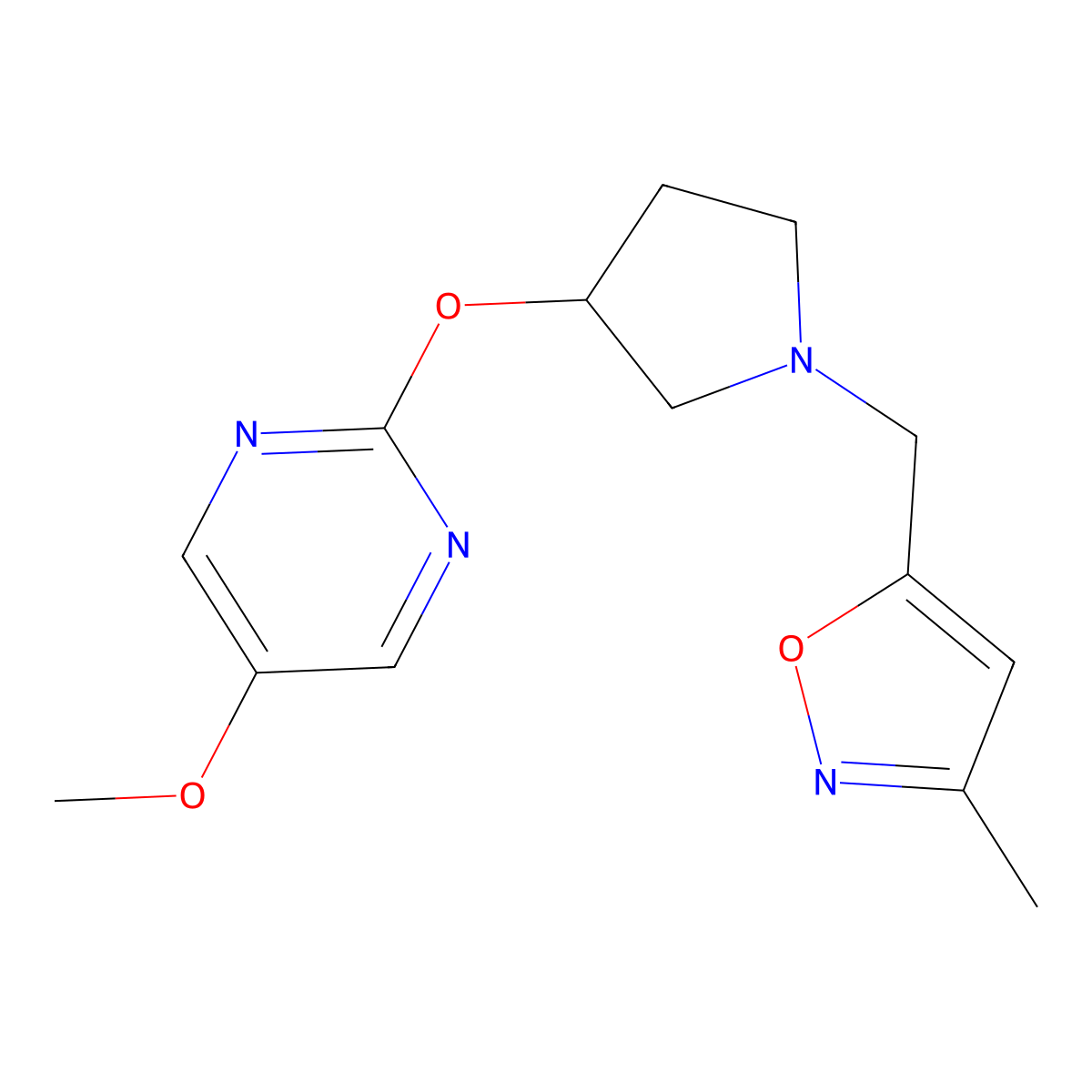 5-Methoxy-2-({1-[(3-methyl-1,2-oxazol-5-yl)methyl]pyrrolidin-3-yl}oxy)pyrimidine molecular structure, CAS 2742055-72-5