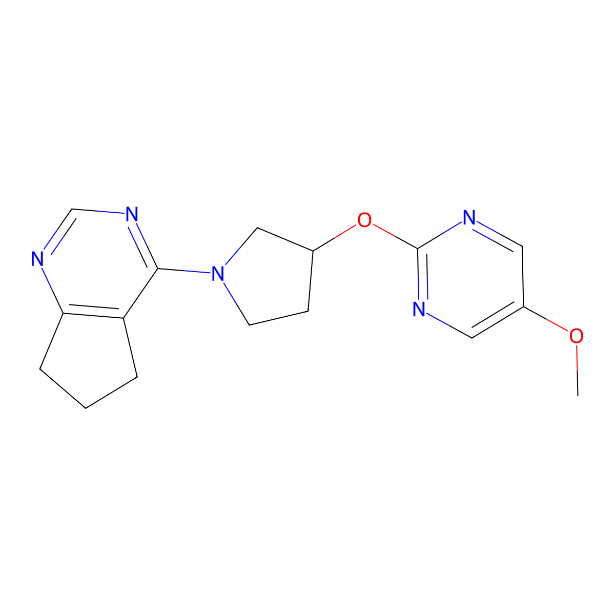 2-[(1-{5H,6H,7H-cyclopenta[d]pyrimidin-4-yl}pyrrolidin-3-yl)oxy]-5-methoxypyrimidine molecular structure, CAS 2742055-76-9