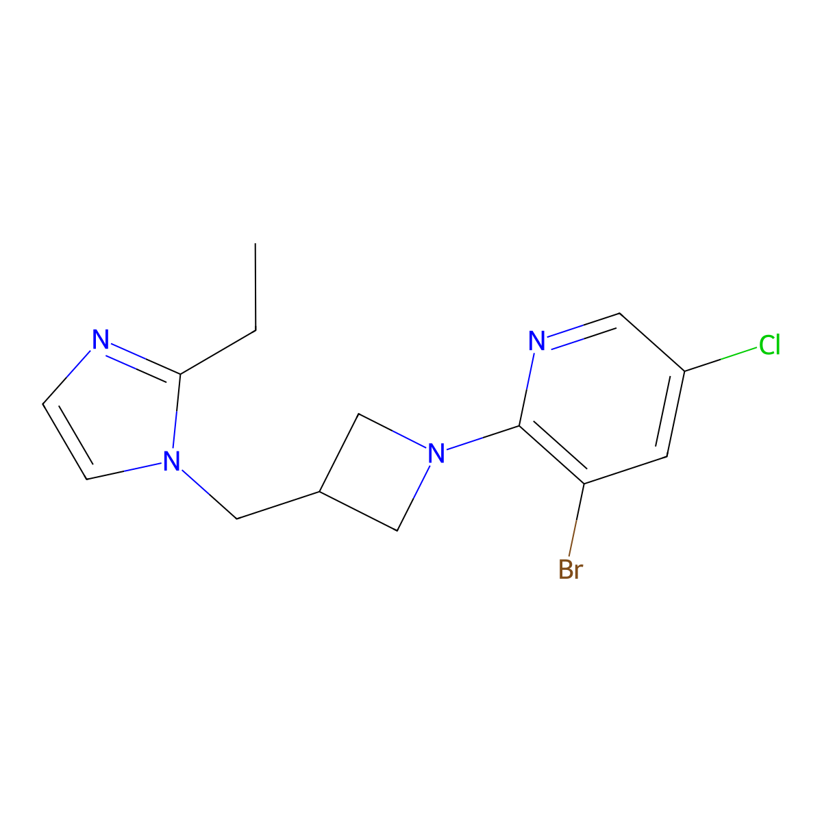 3-bromo-5-chloro-2-{3-[(2-ethyl-1H-imidazol-1-yl)methyl]azetidin-1-yl}pyridine molecular structure, CAS 2742055-78-1