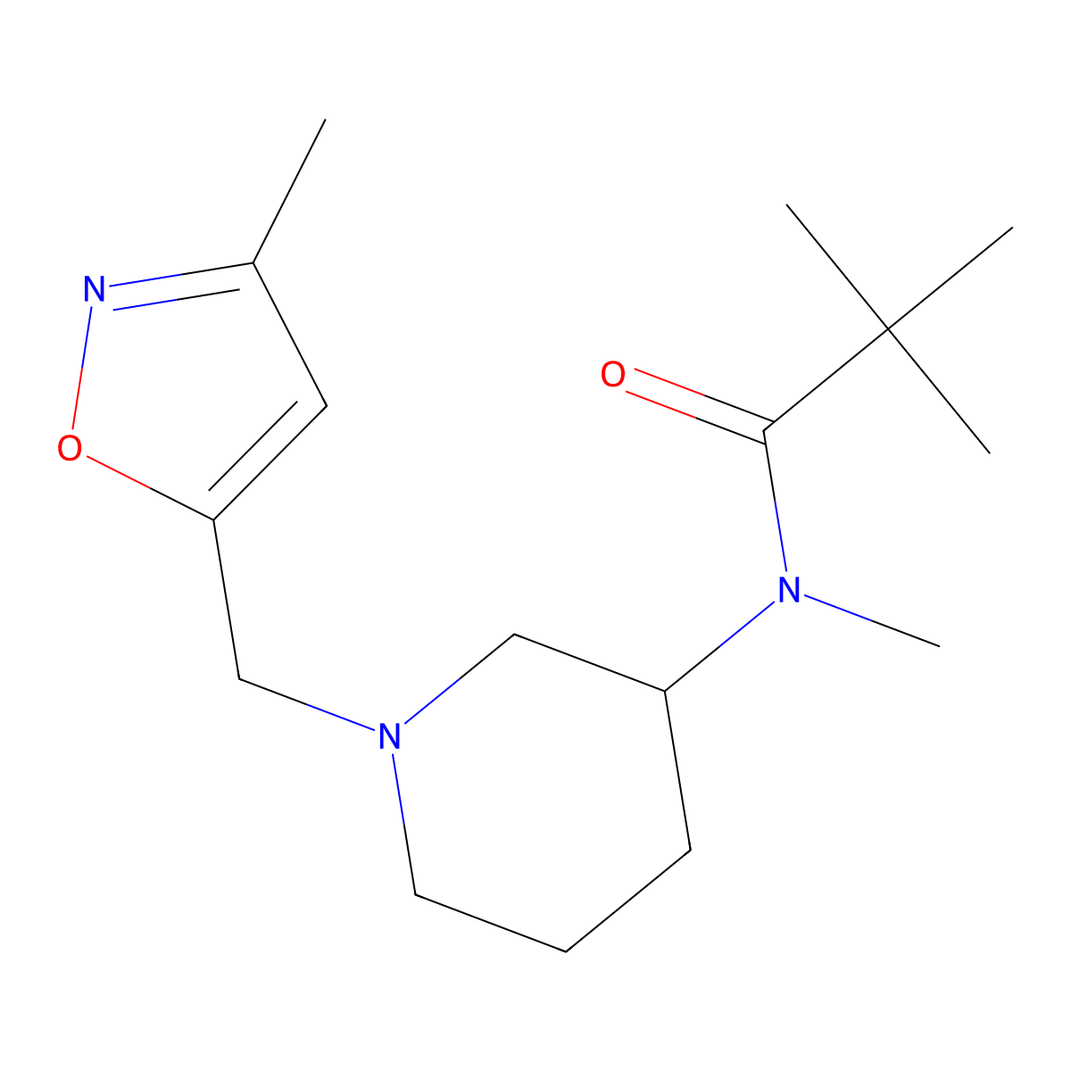 N,2,2-trimethyl-N-{1-[(3-methyl-1,2-oxazol-5-yl)methyl]piperidin-3-yl}propanamide molecular structure, CAS 2742055-79-2