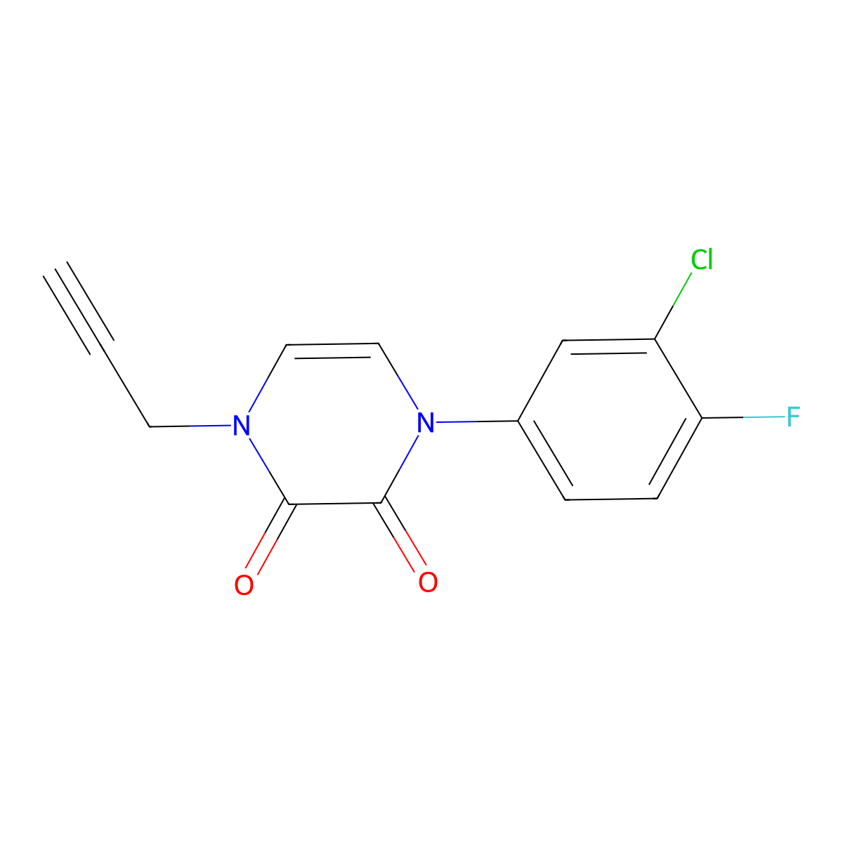 1-(3-Chloro-4-fluorophenyl)-4-(prop-2-yn-1-yl)-1,2,3,4-tetrahydropyrazine-2,3-dione molecular structure, CAS 2742055-82-7