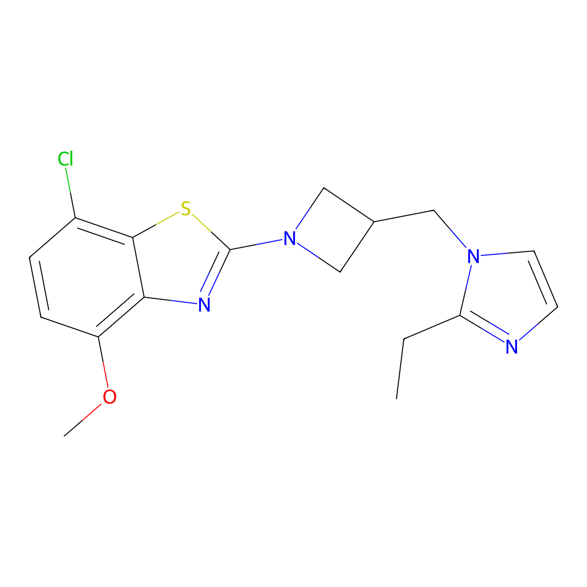 7-chloro-2-{3-[(2-ethyl-1H-imidazol-1-yl)methyl]azetidin-1-yl}-4-methoxy-1,3-benzothiazole molecular structure, CAS 2742055-88-3