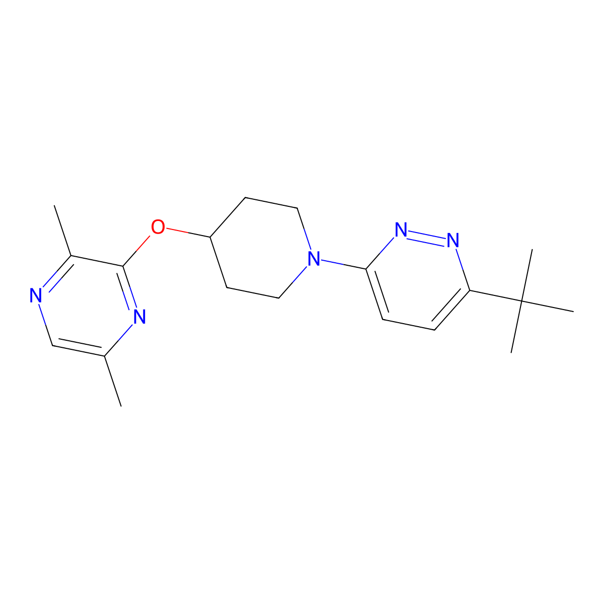3-Tert-butyl-6-{4-[(3,6-dimethylpyrazin-2-yl)oxy]piperidin-1-yl}pyridazine molecular structure, CAS 2742055-90-7