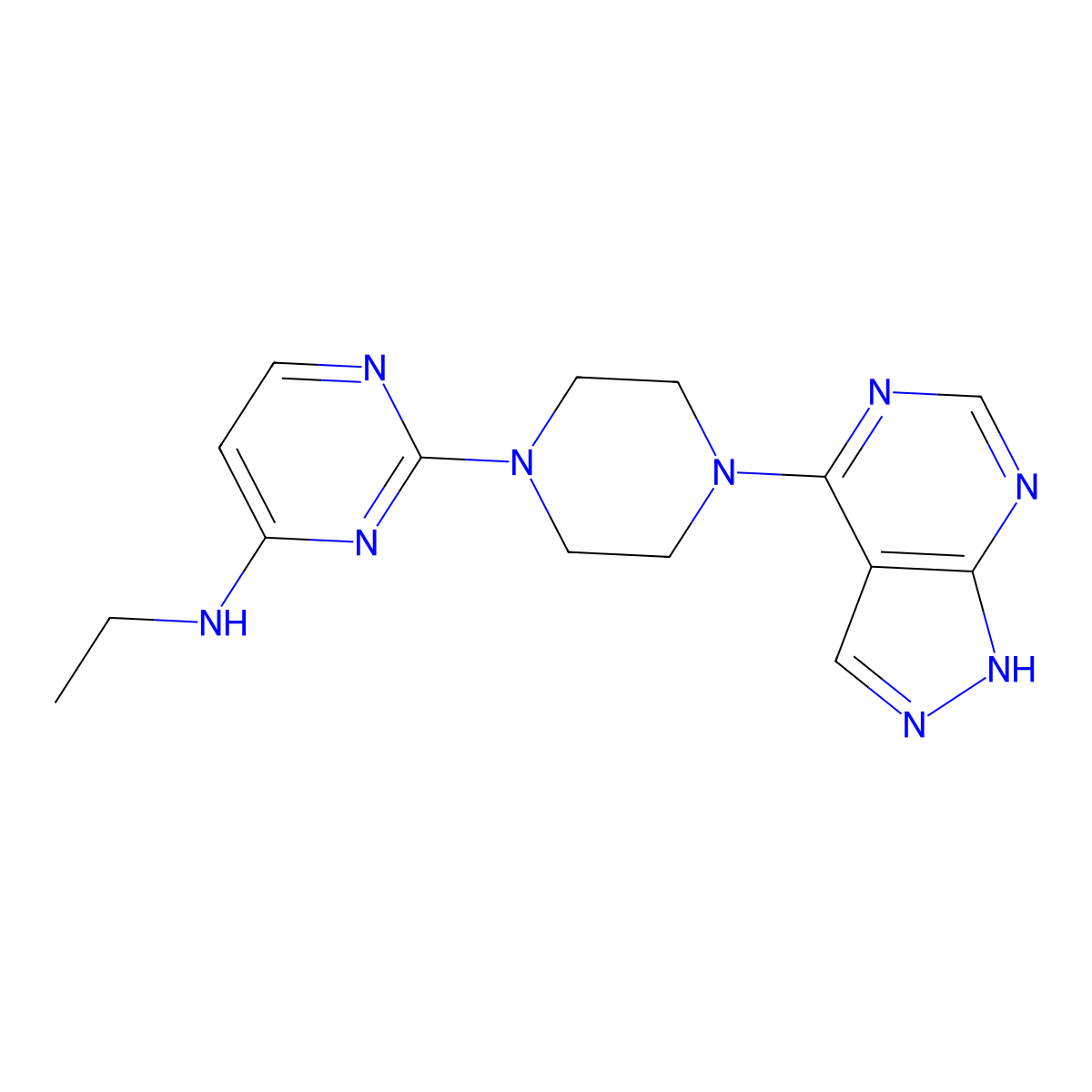 N-ethyl-2-(4-{1H-pyrazolo[3,4-d]pyrimidin-4-yl}piperazin-1-yl)pyrimidin-4-amine molecular structure, CAS 2742055-99-6