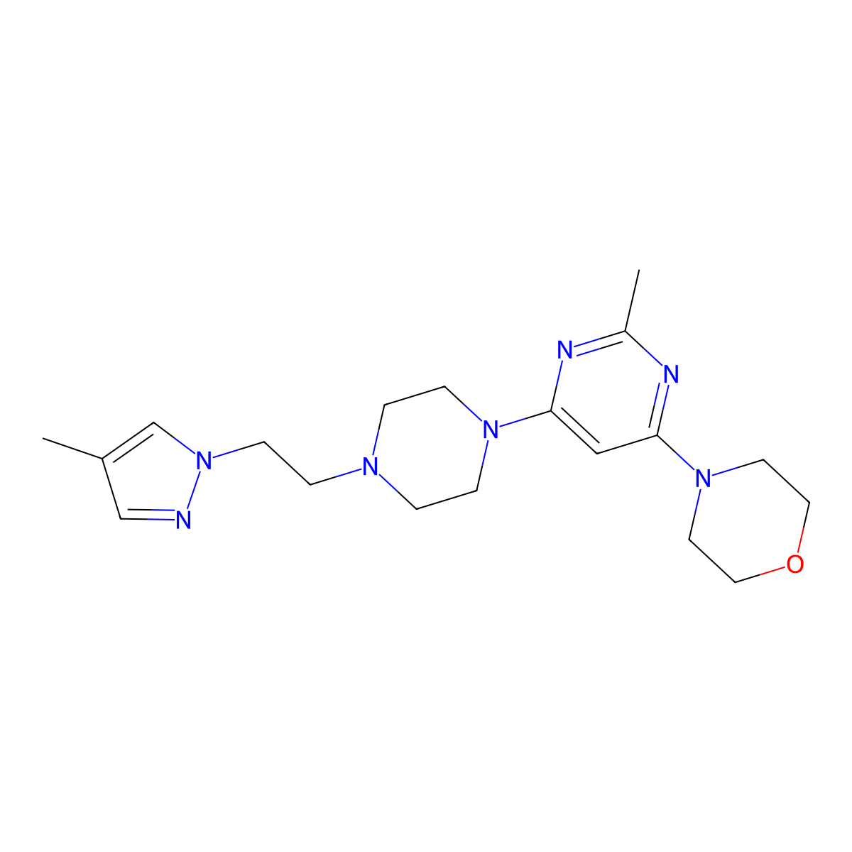 4-(2-methyl-6-{4-[2-(4-methyl-1H-pyrazol-1-yl)ethyl]piperazin-1-yl}pyrimidin-4-yl)morpholine molecular structure, CAS 2742056-00-2