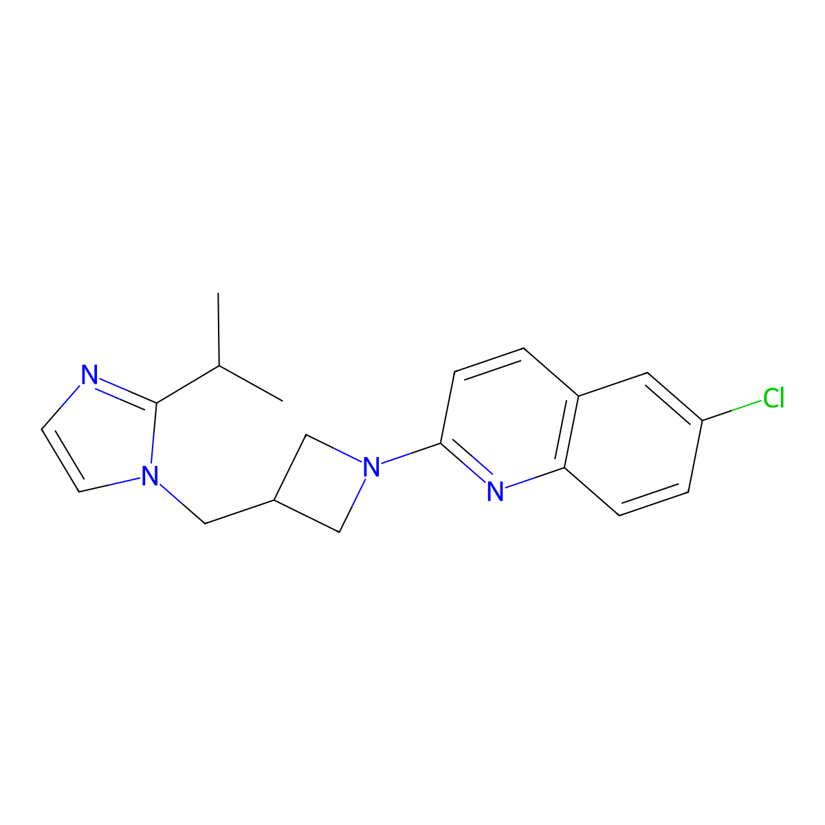 6-chloro-2-(3-{[2-(propan-2-yl)-1H-imidazol-1-yl]methyl}azetidin-1-yl)quinoline molecular structure, CAS 2742056-04-6