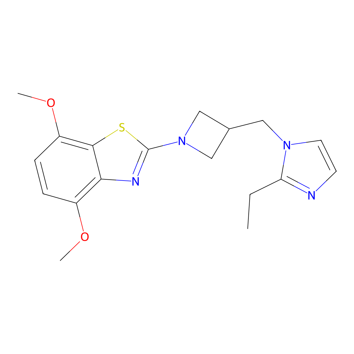 2-{3-[(2-ethyl-1H-imidazol-1-yl)methyl]azetidin-1-yl}-4,7-dimethoxy-1,3-benzothiazole molecular structure, CAS 2742056-05-7