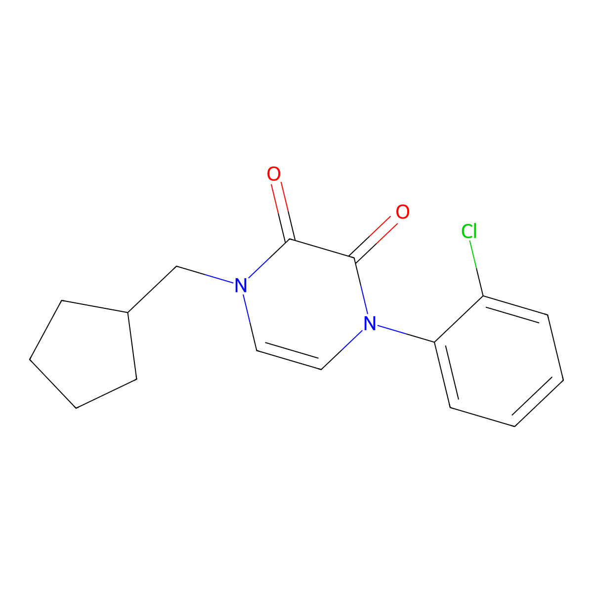 1-(2-Chlorophenyl)-4-(cyclopentylmethyl)-1,2,3,4-tetrahydropyrazine-2,3-dione molecular structure, CAS 2742056-07-9