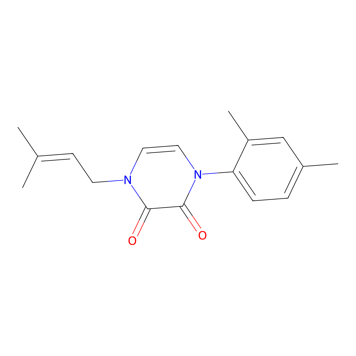 1-(2,4-Dimethylphenyl)-4-(3-methylbut-2-en-1-yl)-1,2,3,4-tetrahydropyrazine-2,3-dione molecular structure, CAS 2742056-14-8