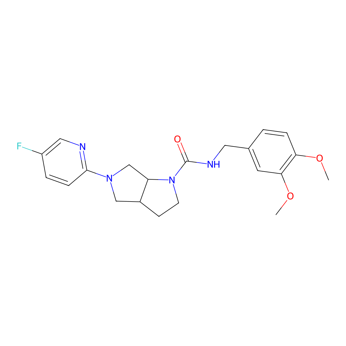 N-[(3,4-dimethoxyphenyl)methyl]-5-(5-fluoropyridin-2-yl)-octahydropyrrolo[3,4-b]pyrrole-1-carboxamide molecular structure, CAS 2742056-15-9
