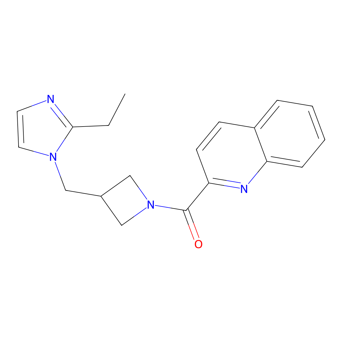2-{3-[(2-ethyl-1H-imidazol-1-yl)methyl]azetidine-1-carbonyl}quinoline molecular structure, CAS 2742056-17-1
