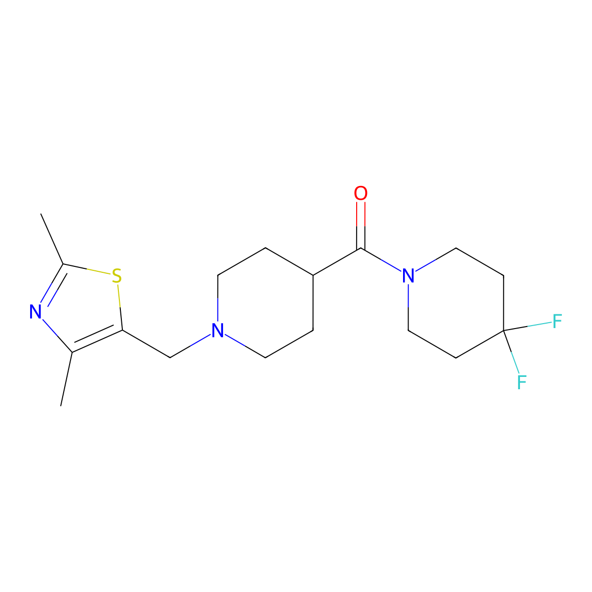 1-{1-[(2,4-Dimethyl-1,3-thiazol-5-yl)methyl]piperidine-4-carbonyl}-4,4-difluoropiperidine molecular structure, CAS 2742056-20-6