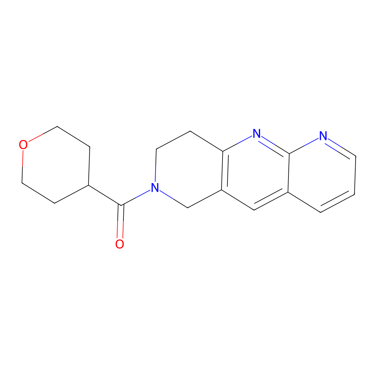 7-(oxane-4-carbonyl)-6H,7H,8H,9H-pyrido[2,3-b]1,6-naphthyridine molecular structure, CAS 2742056-21-7