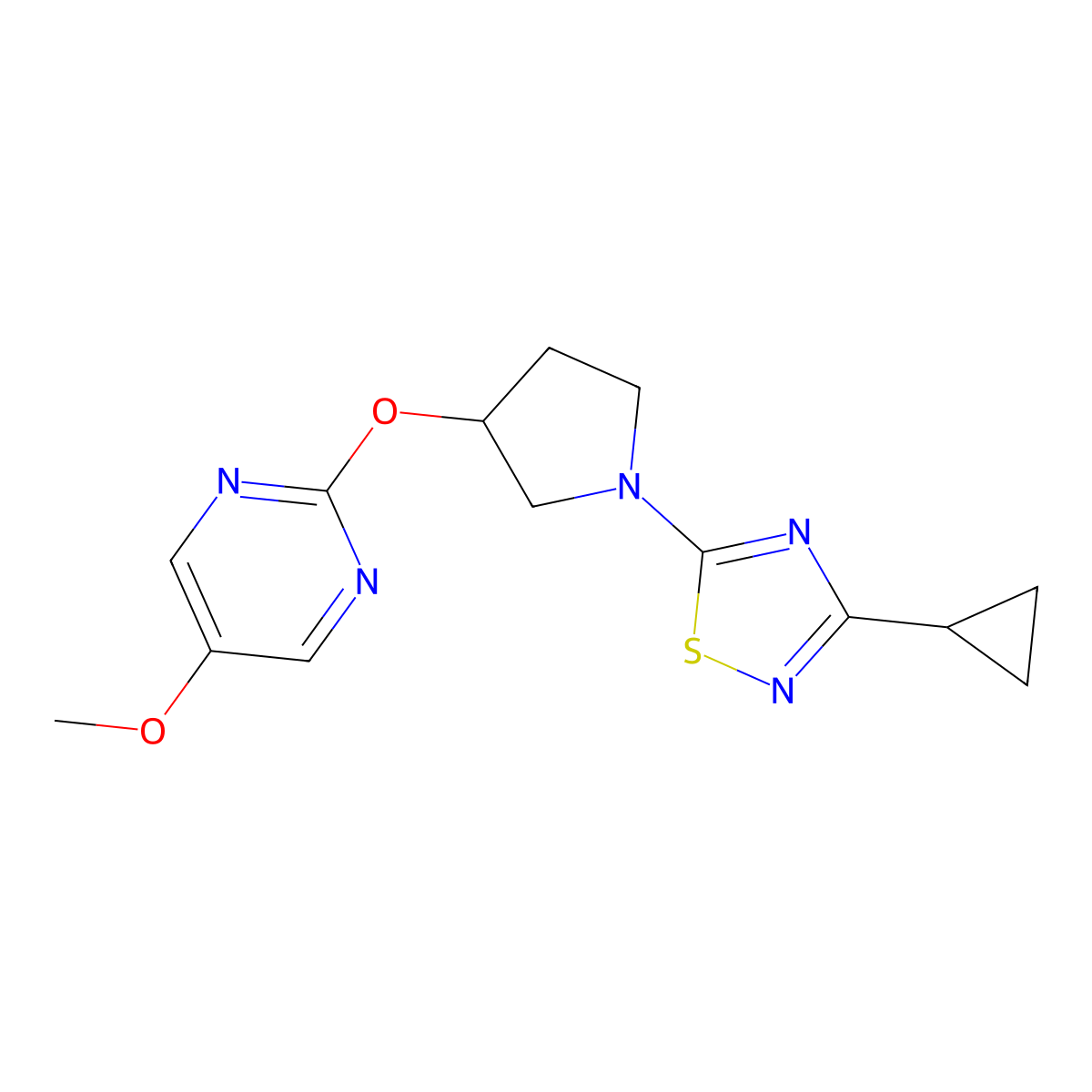 2-{[1-(3-Cyclopropyl-1,2,4-thiadiazol-5-yl)pyrrolidin-3-yl]oxy}-5-methoxypyrimidine molecular structure, CAS 2742056-22-8