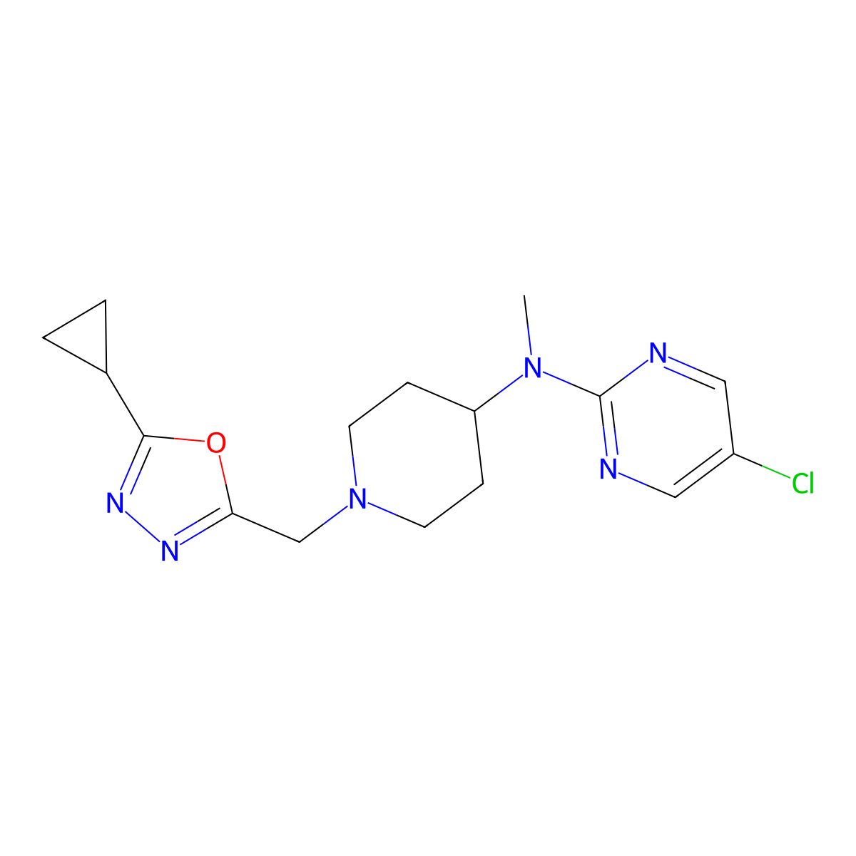 5-chloro-N-{1-[(5-cyclopropyl-1,3,4-oxadiazol-2-yl)methyl]piperidin-4-yl}-N-methylpyrimidin-2-amine molecular structure, CAS 2742056-23-9