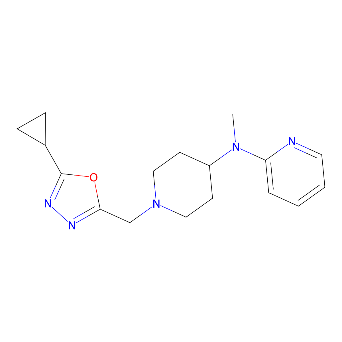 N-{1-[(5-cyclopropyl-1,3,4-oxadiazol-2-yl)methyl]piperidin-4-yl}-N-methylpyridin-2-amine molecular structure, CAS 2742056-28-4