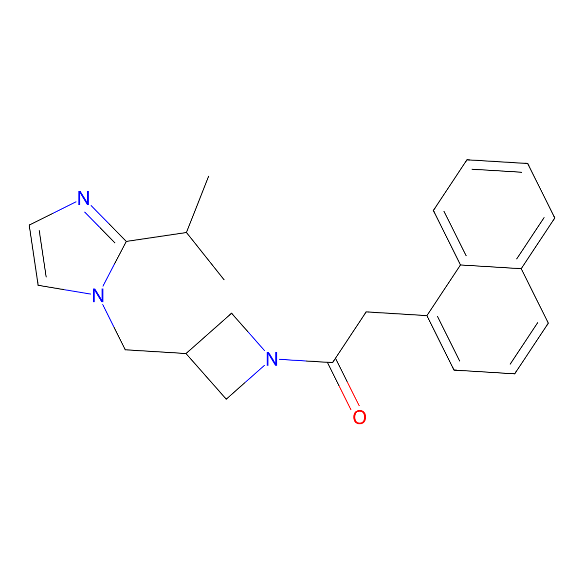 2-(naphthalen-1-yl)-1-(3-{[2-(propan-2-yl)-1H-imidazol-1-yl]methyl}azetidin-1-yl)ethan-1-one molecular structure, CAS 2742056-29-5