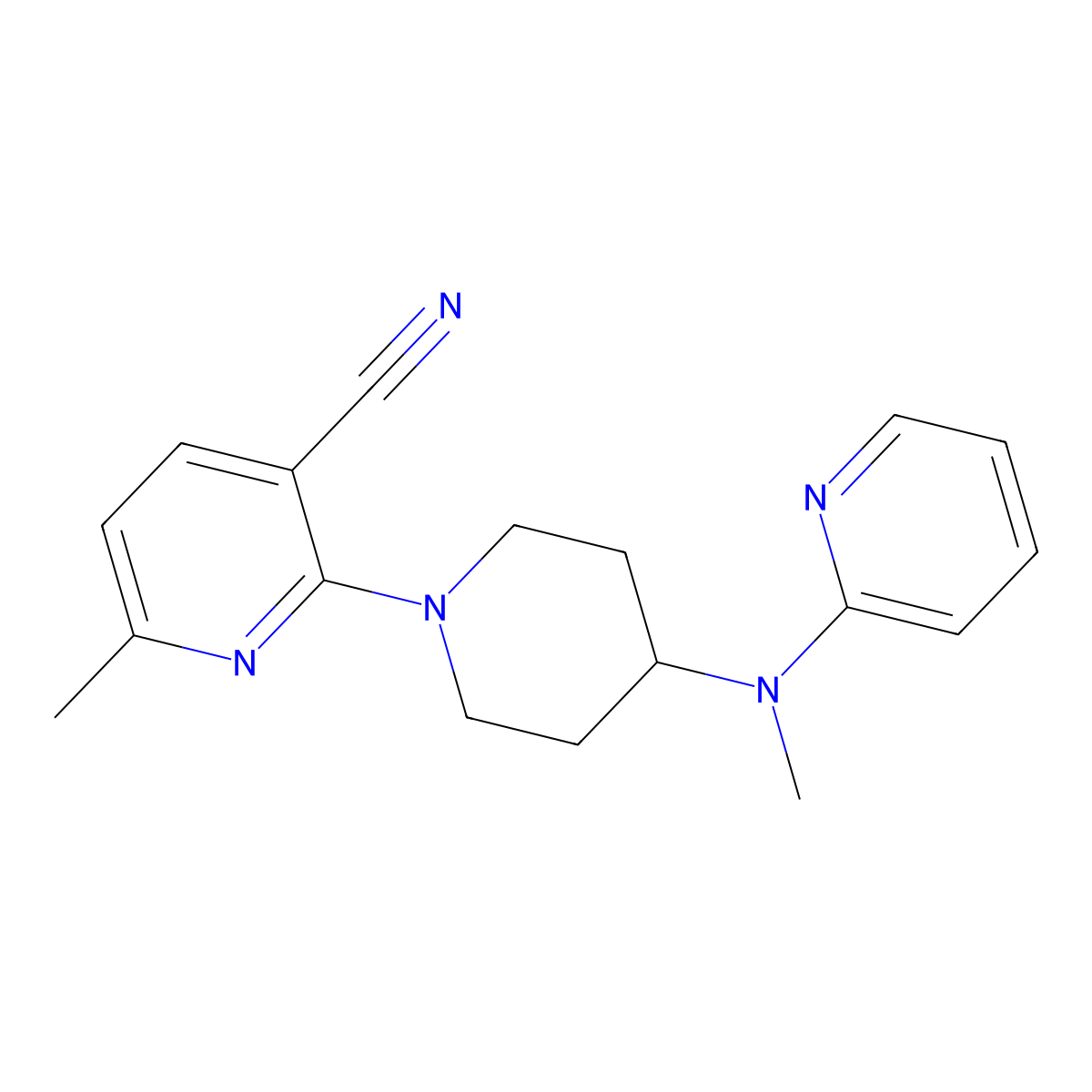 6-Methyl-2-{4-[methyl(pyridin-2-yl)amino]piperidin-1-yl}pyridine-3-carbonitrile molecular structure, CAS 2742056-30-8