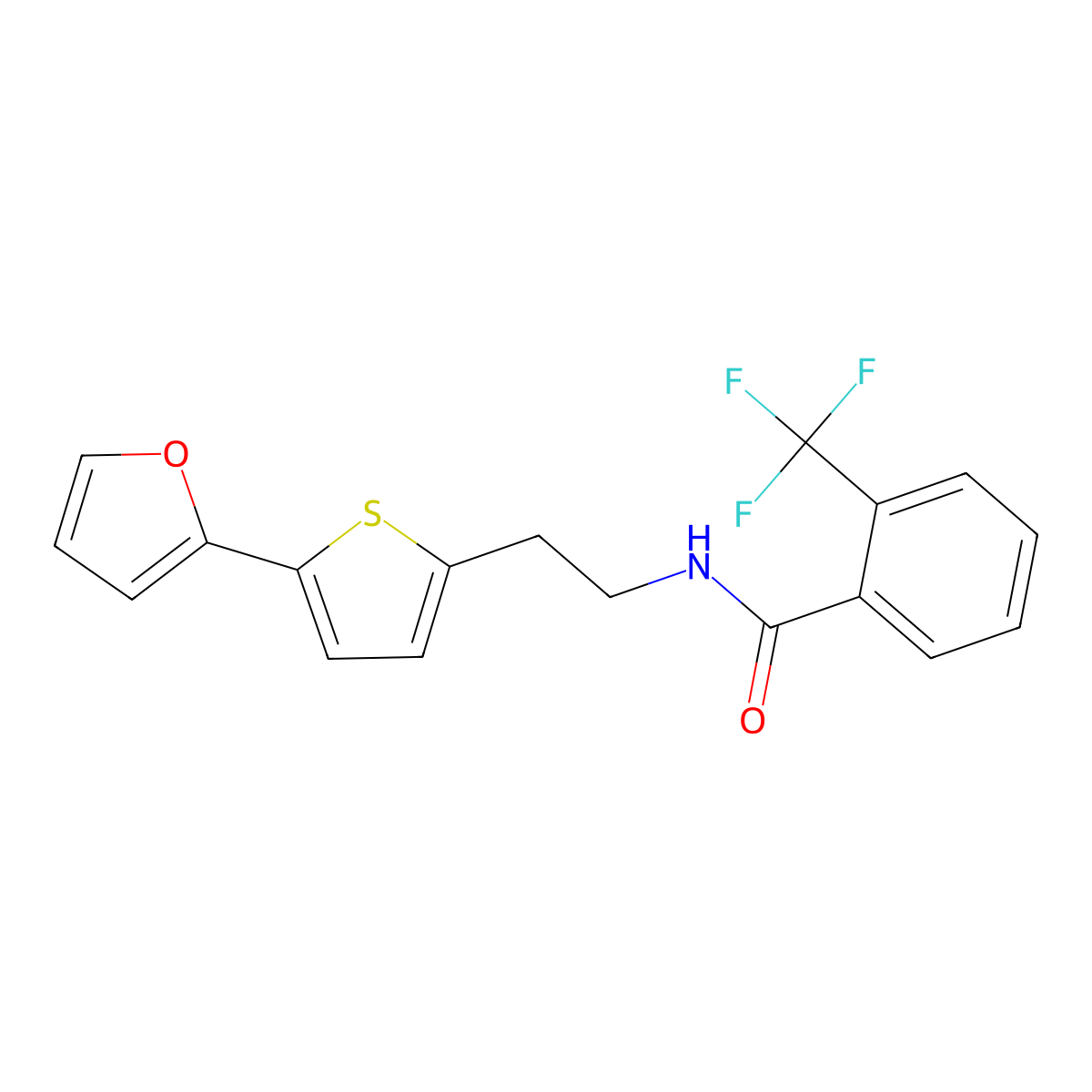 N-{2-[5-(furan-2-yl)thiophen-2-yl]ethyl}-2-(trifluoromethyl)benzamide molecular structure, CAS 2742056-31-9