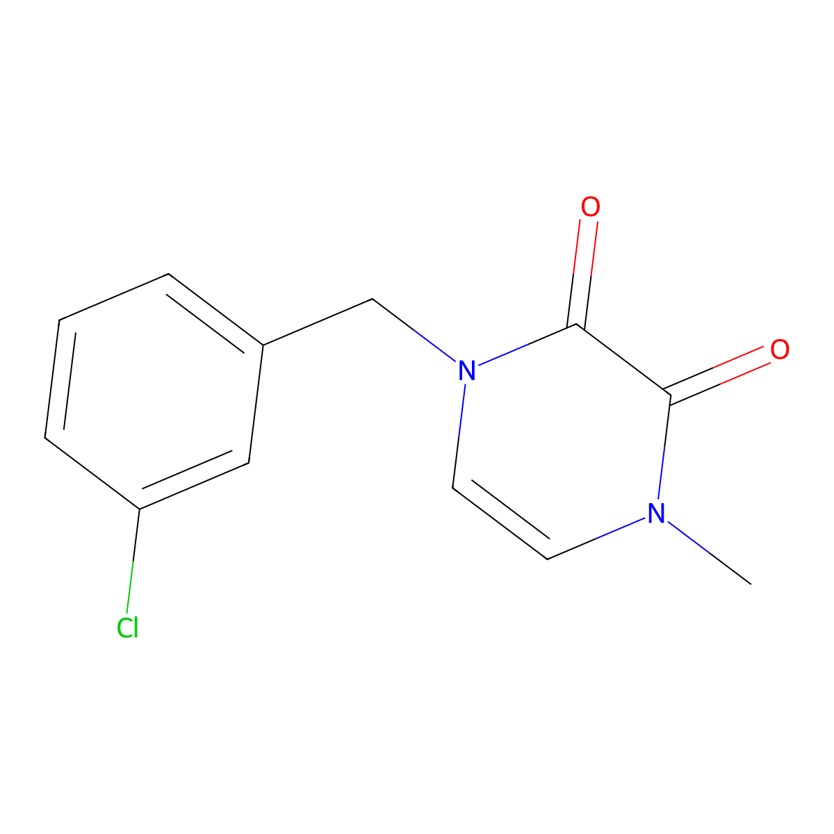 1-[(3-Chlorophenyl)methyl]-4-methyl-1,2,3,4-tetrahydropyrazine-2,3-dione molecular structure, CAS 2742056-33-1