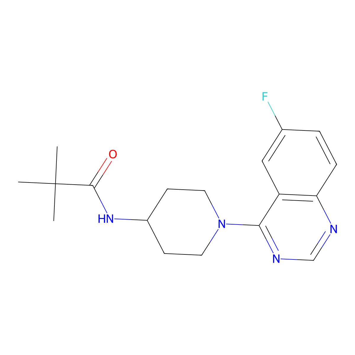 N-[1-(6-fluoroquinazolin-4-yl)piperidin-4-yl]-2,2-dimethylpropanamide molecular structure, CAS 2742056-34-2