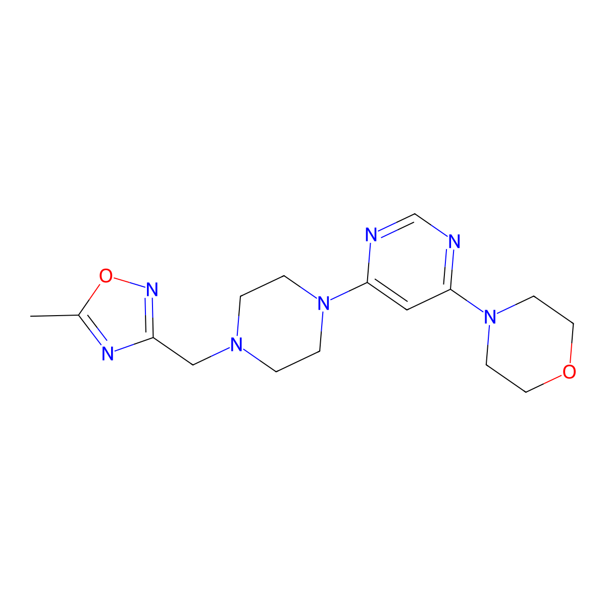 4-(6-{4-[(5-Methyl-1,2,4-oxadiazol-3-yl)methyl]piperazin-1-yl}pyrimidin-4-yl)morpholine molecular structure, CAS 2742056-36-4