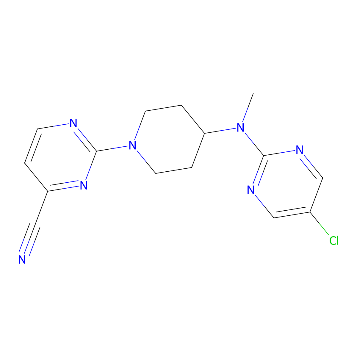 2-{4-[(5-Chloropyrimidin-2-yl)(methyl)amino]piperidin-1-yl}pyrimidine-4-carbonitrile molecular structure, CAS 2742056-39-7