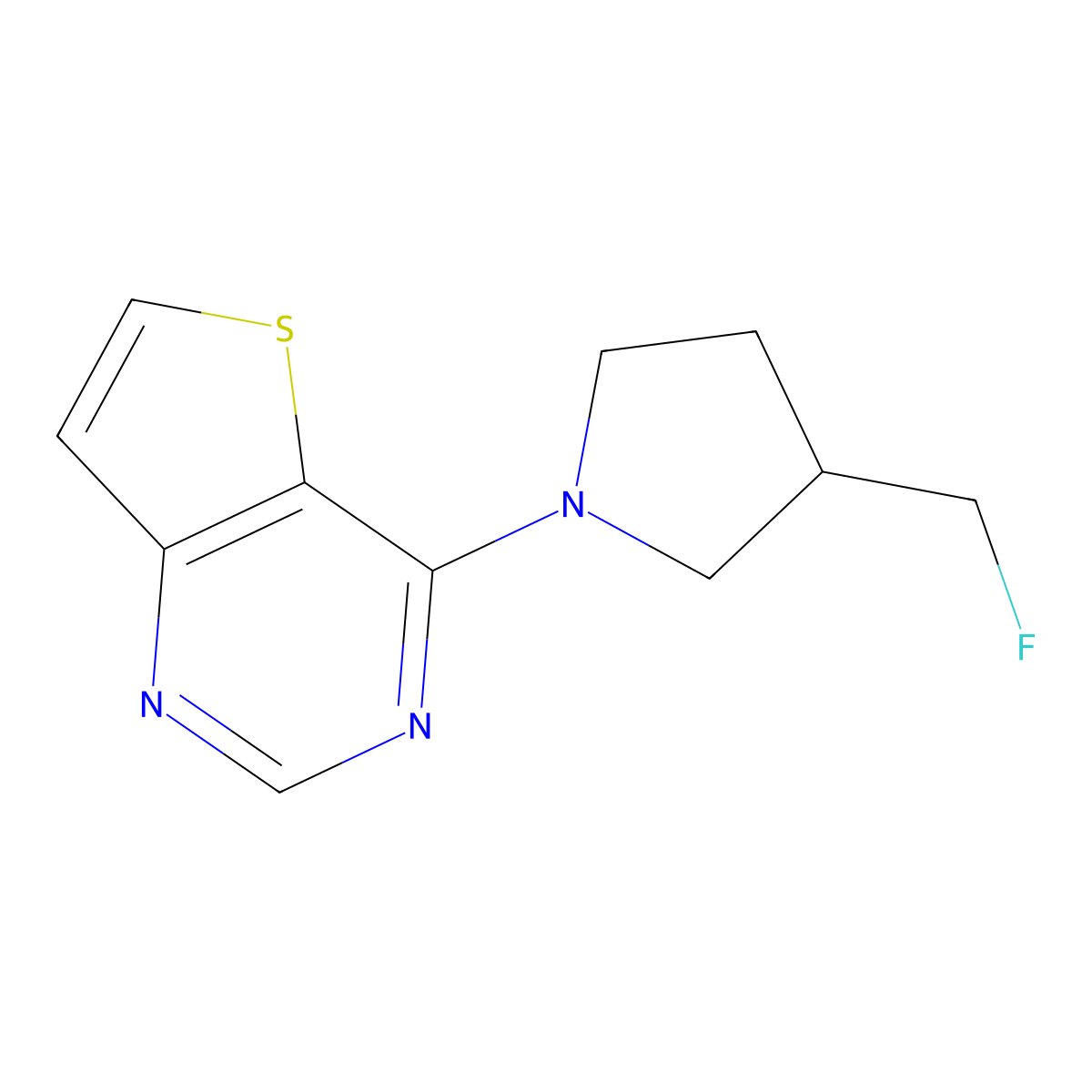 3-(Fluoromethyl)-1-{thieno[3,2-d]pyrimidin-4-yl}pyrrolidine molecular structure, CAS 2742056-40-0