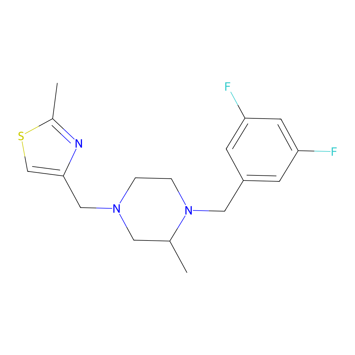 1-[(3,5-Difluorophenyl)methyl]-2-methyl-4-[(2-methyl-1,3-thiazol-4-yl)methyl]piperazine molecular structure, CAS 2742056-42-2