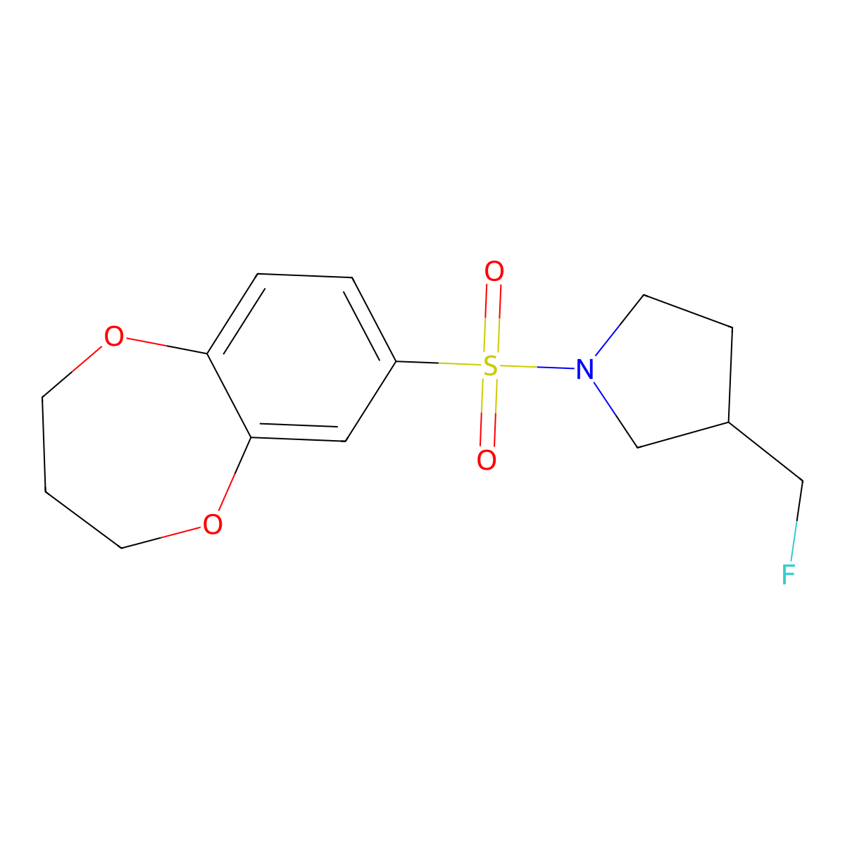 1-(3,4-dihydro-2H-1,5-benzodioxepine-7-sulfonyl)-3-(fluoromethyl)pyrrolidine molecular structure, CAS 2742056-46-6