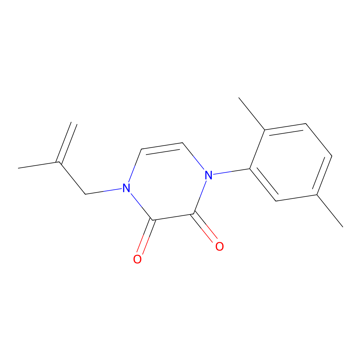 1-(2,5-Dimethylphenyl)-4-(2-methylprop-2-en-1-yl)-1,2,3,4-tetrahydropyrazine-2,3-dione molecular structure, CAS 2742056-48-8