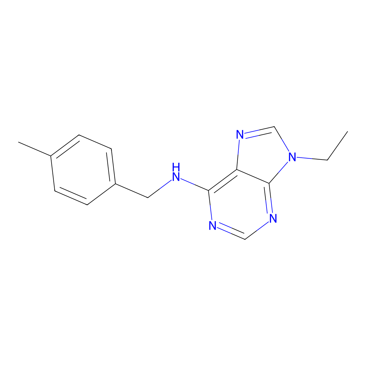 9-ethyl-N-[(4-methylphenyl)methyl]-9H-purin-6-amine molecular structure, CAS 2742056-54-6