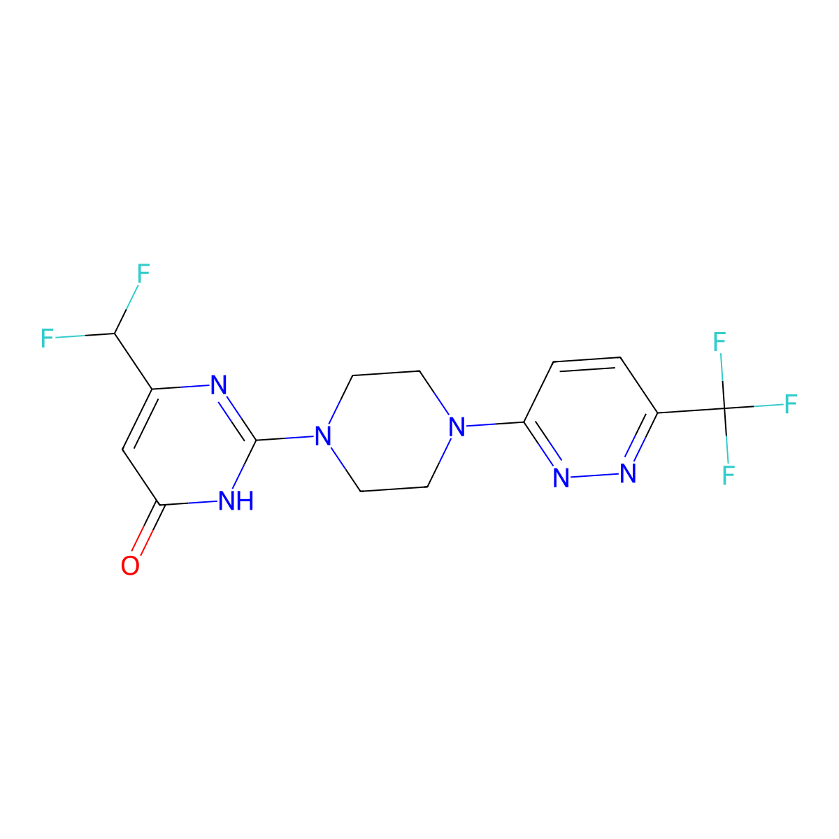 6-(Difluoromethyl)-2-{4-[6-(trifluoromethyl)pyridazin-3-yl]piperazin-1-yl}-3,4-dihydropyrimidin-4-one molecular structure, CAS 2742056-55-7