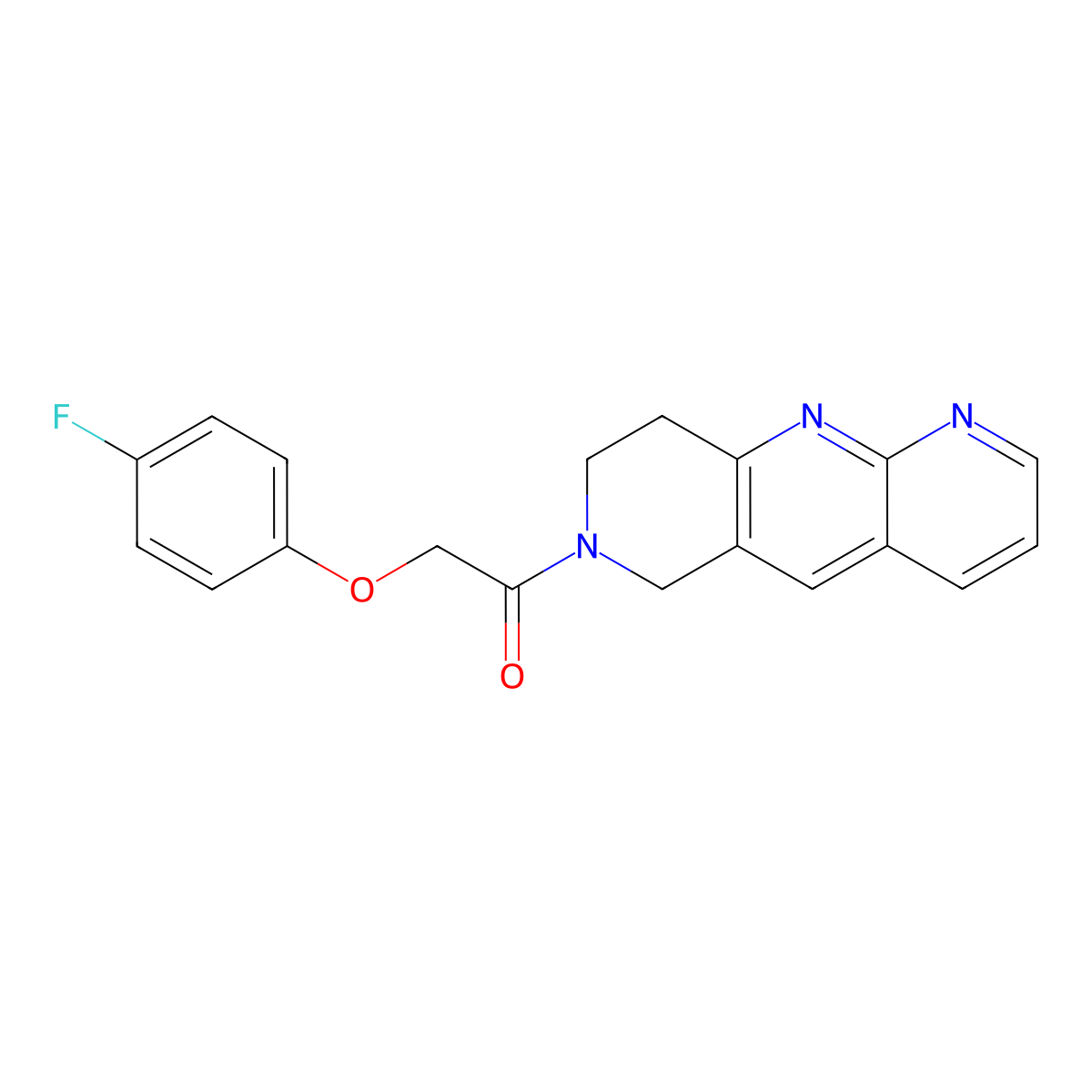 2-(4-fluorophenoxy)-1-{6H,7H,8H,9H-pyrido[2,3-b]1,6-naphthyridin-7-yl}ethan-1-one molecular structure, CAS 2742056-58-0