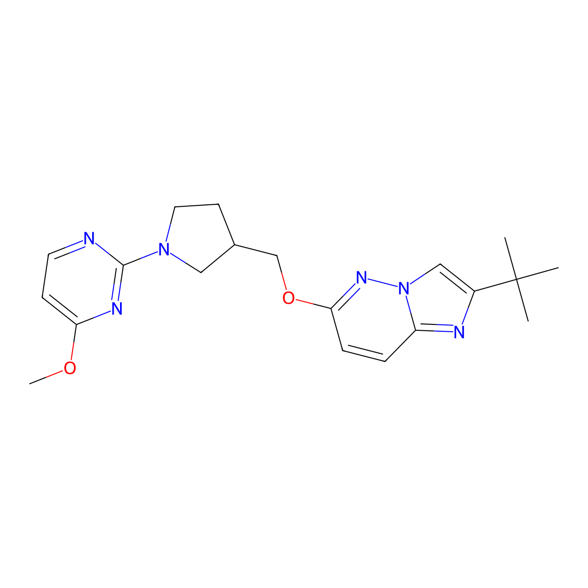 2-{3-[({2-Tert-butylimidazo[1,2-b]pyridazin-6-yl}oxy)methyl]pyrrolidin-1-yl}-4-methoxypyrimidine molecular structure, CAS 2742056-60-4