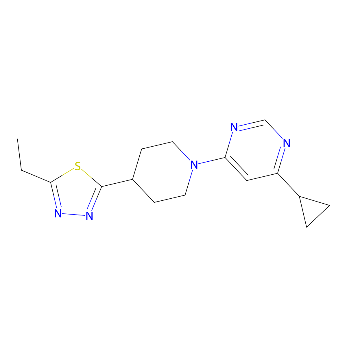 4-Cyclopropyl-6-[4-(5-ethyl-1,3,4-thiadiazol-2-yl)piperidin-1-yl]pyrimidine molecular structure, CAS 2742056-62-6