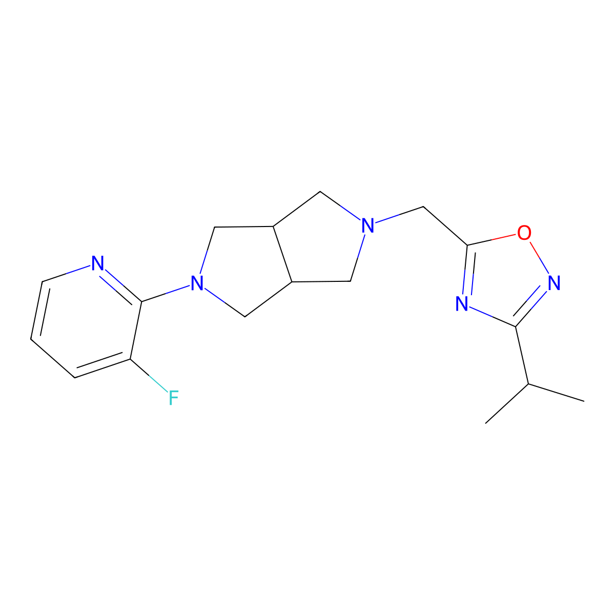 3-Fluoro-2-(5-{[3-(propan-2-yl)-1,2,4-oxadiazol-5-yl]methyl}-octahydropyrrolo[3,4-c]pyrrol-2-yl)pyridine molecular structure, CAS 2742056-70-6