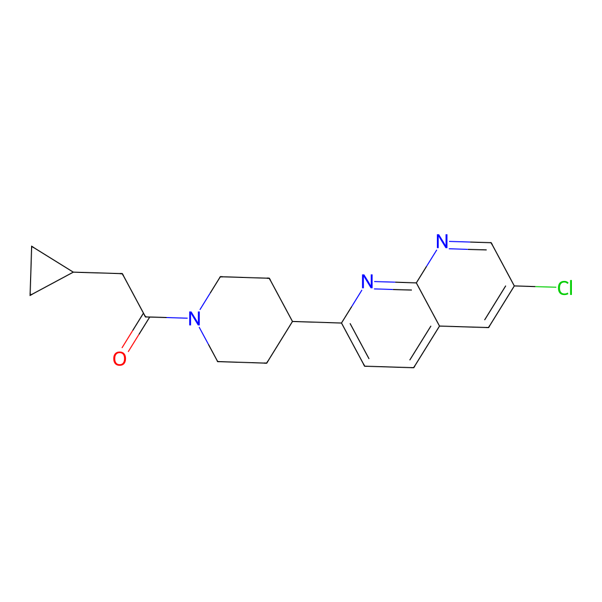 1-[4-(6-Chloro-1,8-naphthyridin-2-yl)piperidin-1-yl]-2-cyclopropylethan-1-one molecular structure, CAS 2742056-71-7