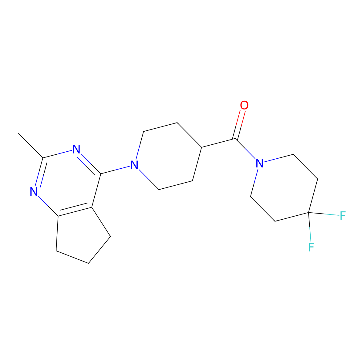 4-(4,4-difluoropiperidine-1-carbonyl)-1-{2-methyl-5H,6H,7H-cyclopenta[d]pyrimidin-4-yl}piperidine molecular structure, CAS 2742056-73-9