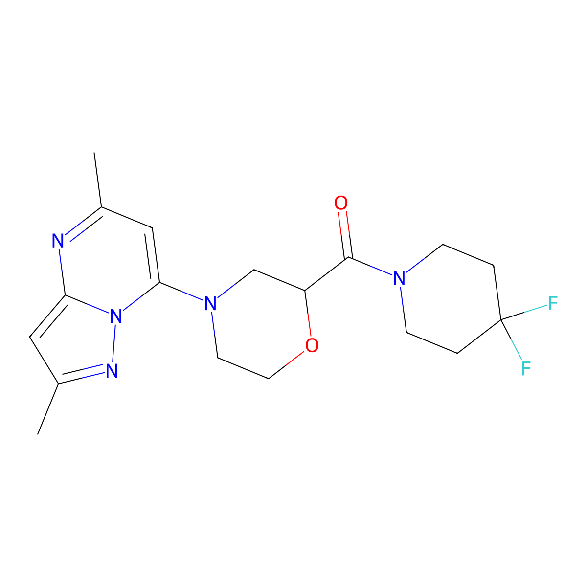 2-(4,4-Difluoropiperidine-1-carbonyl)-4-{2,5-dimethylpyrazolo[1,5-a]pyrimidin-7-yl}morpholine molecular structure, CAS 2742056-75-1
